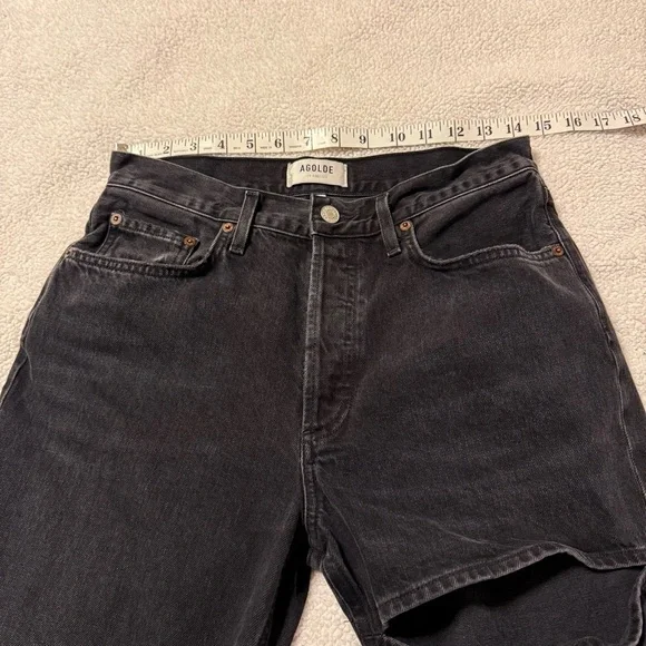 AGOLDE Lana Slice Mid-rise Straight-leg Jeans Distressed Black Gray Leg Hole - Picture 10 of 16